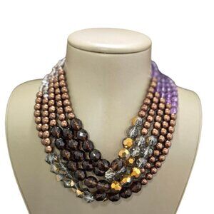 Women's Multi Color Freshwater Pearl Purple Brown Statement Necklace NWOT